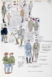 Uniformen des Königreichs Italien im Jahr 1915, Tafel aus dem Cenni-Codex, Sammlung militärischer Skizzen in Aquarell