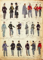 Verschiedene italienische Uniformen, die zwischen 1859 und 1866 gebräuchlich waren