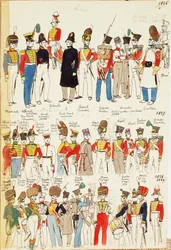 Verschiedene Uniformen von 1826 bis 1829, Farbtafel von Cenni Quinto