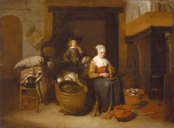 Eine Familie um ein Küchenfeuer versammelt