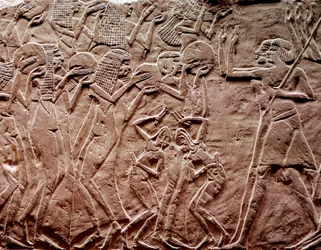 Tribut darbringen, antikes ägyptisches Relief