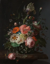 Stillleben mit Blumen auf einem Marmortisch