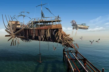 Fliegendes Steampunk-Schiff