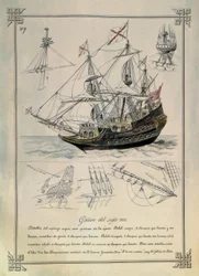 Galeone des 17. Jahrhunderts in einer Zeichnung des 19. Jahrhunderts