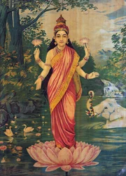 Lakshmi, von Raja Ravi Varma und Ravi Varma Press, 1930er, bearbeitet