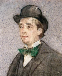 Porträt von Adrià Gual, spanischer Dramatiker