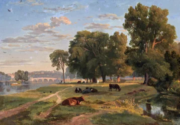 Thames bei Richmond vom Middlesex-Ufer, Blick auf die Brücke
