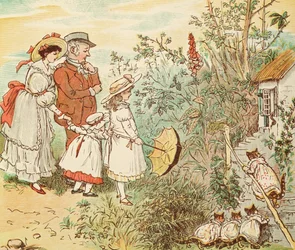 Katze und ihre Kätzchen kamen herein, aus 