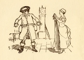 John Gilpin befestigt Weinflaschen an seinem Gürtel, 1878, um 1918