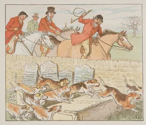 Nun hatte der Pfarrer ein Paar zu trauen, als die Hunde ins Blickfeld kamen, aus The Hey Diddle Diddle Picture Book, veröffentlicht 1882