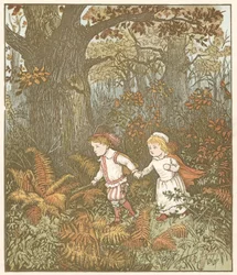 Die Kleinen (oder Kinder) im Wald. Verwaiste Kinder werden von Schurken fortgebracht, die ihr böser Onkel angeheuert hat, um sie zu ermorden. Einer der Schurken bereut und tötet den anderen, dann lässt er die Kinder zurück, die im Wald sterben und von