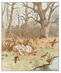 Die Kleinen (oder Kinder) im Wald. Verwaiste Kinder werden von Schurken fortgebracht, die ihr böser Onkel angeheuert hat, um sie zu ermorden. Einer der Schurken bereut und tötet den anderen, dann lässt er die Kinder zurück, die im Wald sterben und von