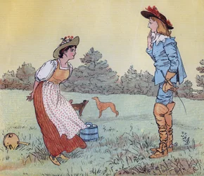 Dann kann ich dich nicht heiraten, mein hübsches Mädchen! Illustration von Randolph Caldecott für den Kinderreim Die Milchmagd.