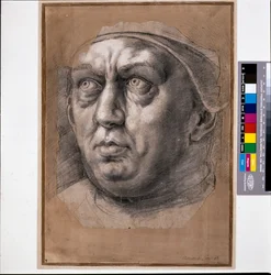 Papst Leo X (schwarze Kreide auf Papier)