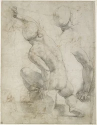 Recto: Nackter Mann, der auf einem Stein sitzt, WA1846.200