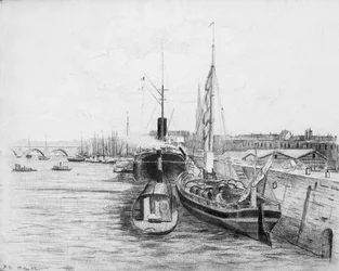 Boote im Hafen von Bordeaux, um 1900