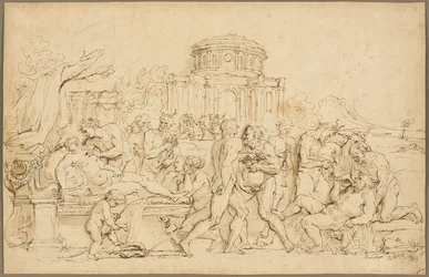 Bacchus und Ariadne, mit Silenus, Nymphen und Satyrn