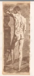 Stehender Junge, von hinten gesehen
