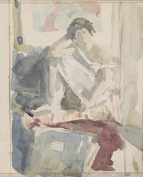Sitzende Frau in einem Interieur