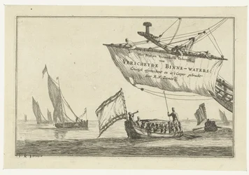 Staatsschaluppe und Segelschiffe auf ruhigem Wasser