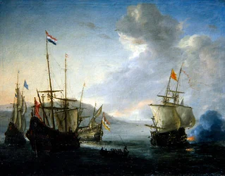 Seeschlacht mit einem Matrosen in einem Ruderboot
