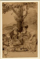 Vier Mullahs unter einem Baum sitzend