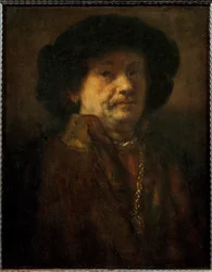 Rembrandt, Selbstporträt in einem Pelzmantel mit Goldkette und Ohrring
