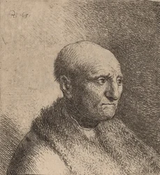Kahlköpfiger Mann in einem Pelzmantel (ca. 1630)