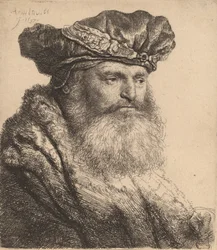 Bärtiger Mann in einer Samtkappe mit Juwelenverschluss, 1637