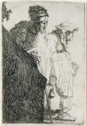 Bettler Mann und Frau hinter einer Bank, ca. 1630