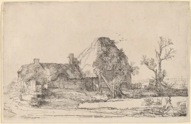 Häuser und Bauerngebäude mit einem zeichnenden Mann