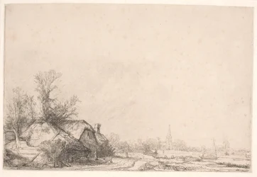 Häuser an einem Kanal: mit Kirche und Segelboot