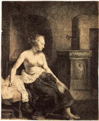 Halbnackte Frau am Herd, 1658