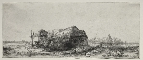 Landschaft mit einem Cottage und Heuscheune: Querformat