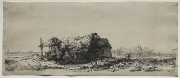 Landschaft mit einem Cottage und Heuscheune: Querformat