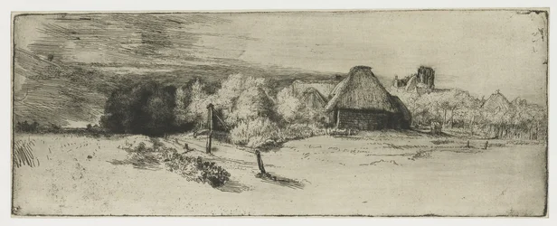 Landschaft mit einem Bauernhaus und dem Haus mit dem Turm