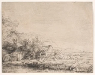 Landschaft mit einer trinkenden Kuh