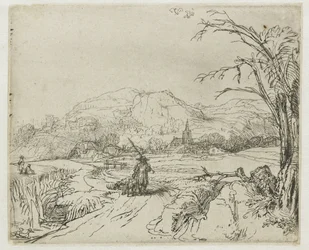 Landschaft mit Jäger und Hunden