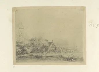 Landschaft mit trinkender Kuh