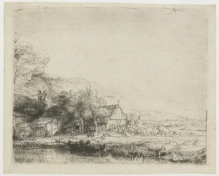 Landschaft mit trinkender Kuh