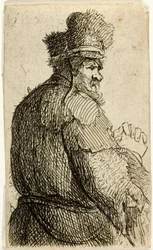 Alter Mann von hinten gesehen, Profil rechts: Halbfigur