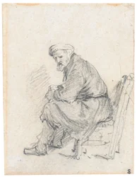 Alter Mann mit Turban, im Profil sitzend, nach links gewandt