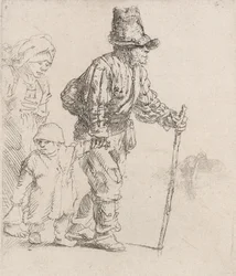 Bauernfamilie auf der Wanderung