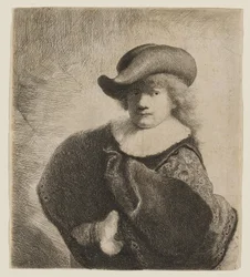 Rembrandt mit einem schiefen weichen Hut