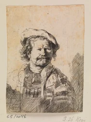 Rembrandt mit flacher Mütze und besticktem Kleid