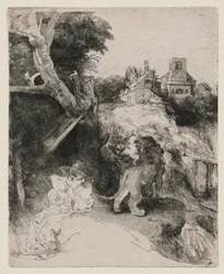 Der heilige Hieronymus liest in einer italienischen Landschaft