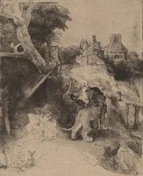 Der heilige Hieronymus liest in einer italienischen Landschaft