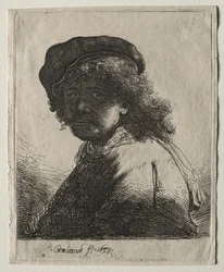 Selbstporträt mit Mütze und Schal mit dunklem Gesicht: Büste, 1633
