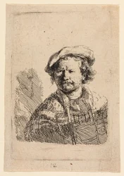 Selbstporträt mit flacher Mütze und besticktem Kleid