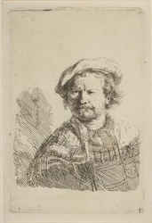 Selbstporträt mit flachem Hut und besticktem Kleid, ca. 1642